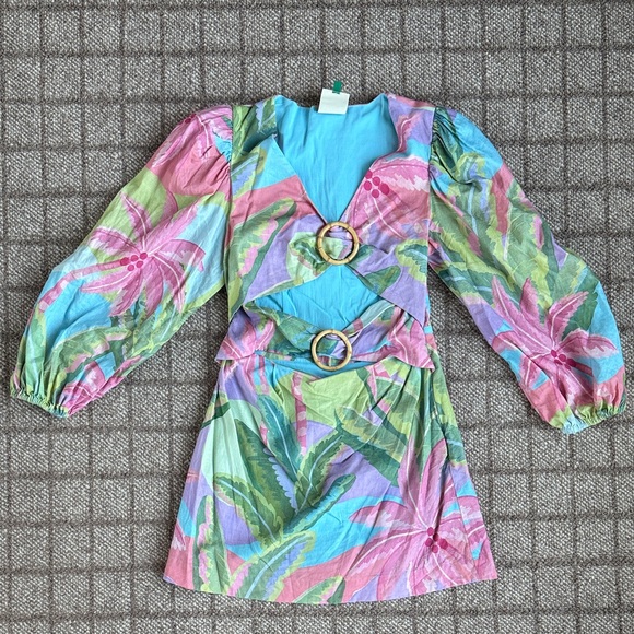 FARM Rio Dresses & Skirts - FARM Rio Pastel Tropical Mini Dress in Pink, Blue & Green